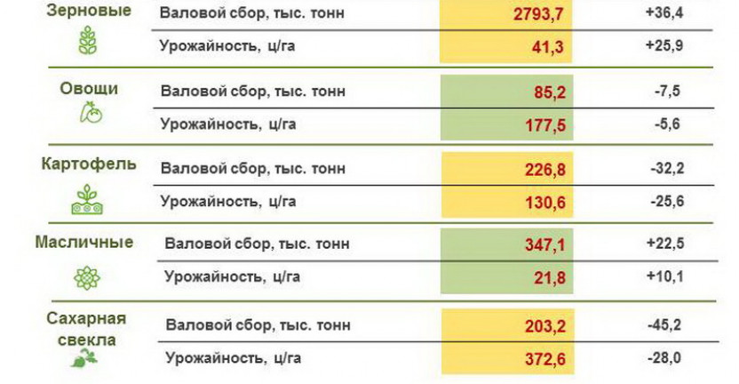 Валовые сборы и урожайность основных сельскохозяйственных культур в 2020 году