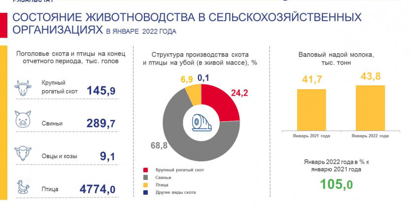 Состояние животноводства в сельскохозяйственных организациях в январе 2022 года